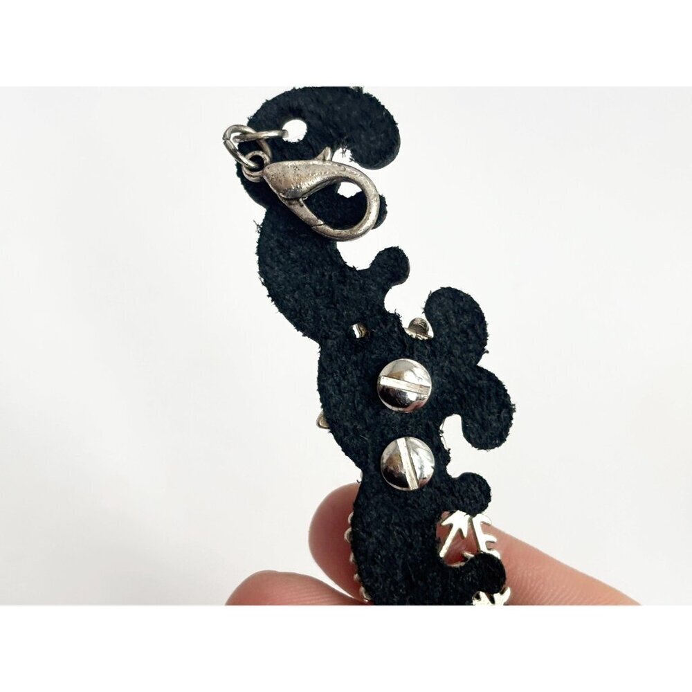 Faux Black Leather Boho Gemstone Silver T Adjustable Vintage Bracelet - 7" - 9" - Picture 4 of 14